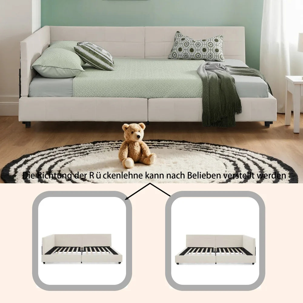 Modernes Einzelbett 90*200 cm, hautfreundliches Samtdesign, Babybett mit hoher Rückenlehne, Beige und Dunkelgrau (ohne Matratze)