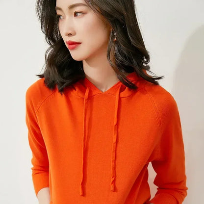 Women's Autumn and Winter New Casual Hoodies Sport Loose Hooded Knitted Hoodie Pullover Sweater