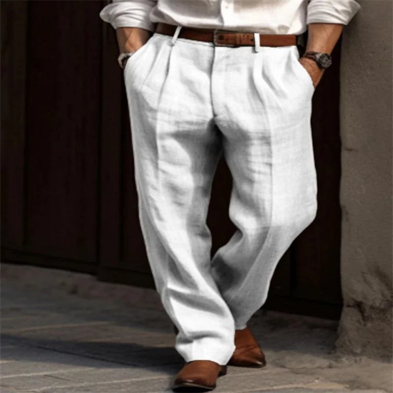 2025 Men's Stand Pocket Casual Linen Pants Solid White Gray Trouser Plus Size 3xl Mens Elegant Fashion Sweatpants Men Streetwear.