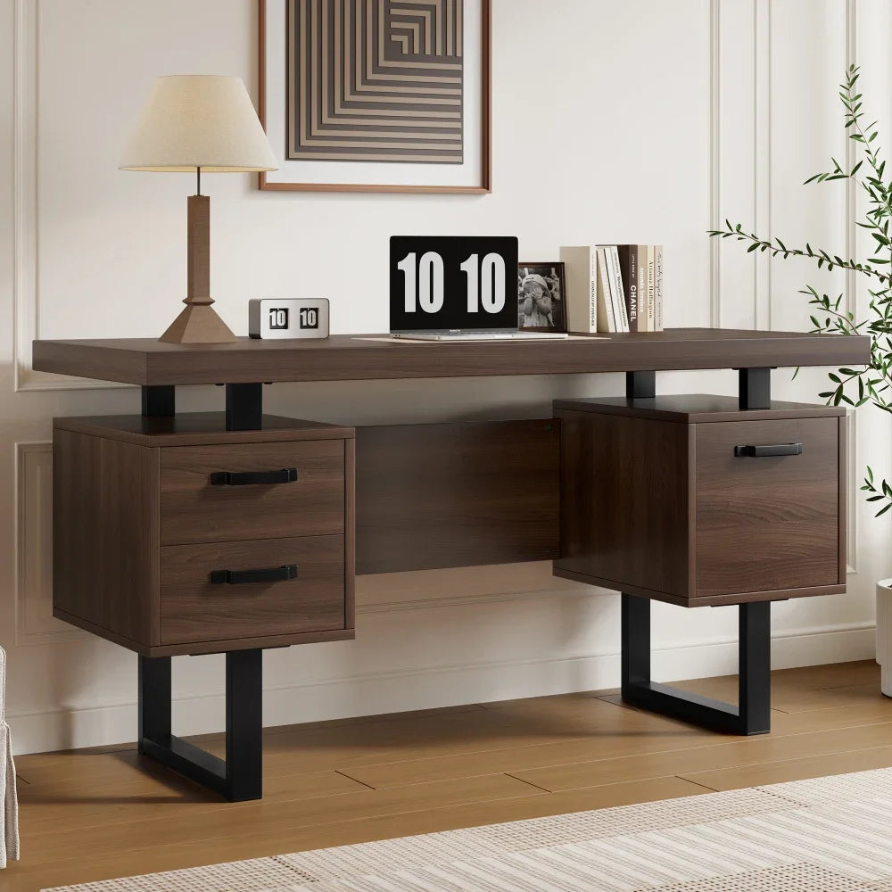 Moderner Schreibtisch im minimalistischen Stil, MDF-Desktop mit hochwertigem Stahlrohr, super langlebig, Aufbewahrungsdesign, geräuschlose Schublade