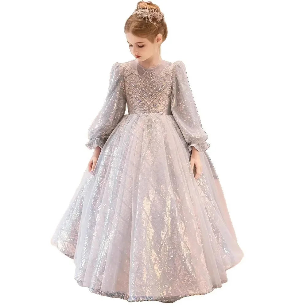Mädchen Prinzessin Kleid Langarm Herbst Klavier Leistung Kleider Geburtstag Party Blumenmädchen Hochzeit Kinder Kleidung Abend.