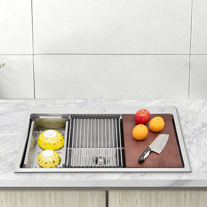 Stahlspüle, 304 Edelstahl, multifunktionale Küchenspüle, Drop-In-Spüle, 33 Zoll Drop-in-Küchenspüle, Workstation, Edelstahlspüle