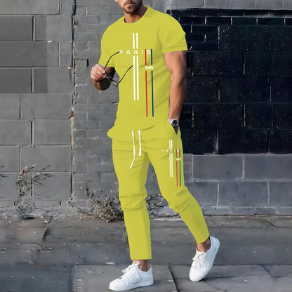 New StyleSummer Spring Fashionable Men's Football Sportswear T-shirt Pants Set Casual Short Sleeve Set Jogging Fitness Clothing.