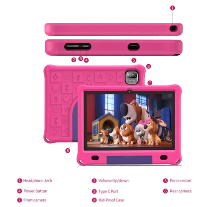 Pritom 10.1 Inch Kids Tablet Android 12 WIFI 6 Quad Core Processor 3GB RAM 64GB ROM YouTube with EVA Protective Case.