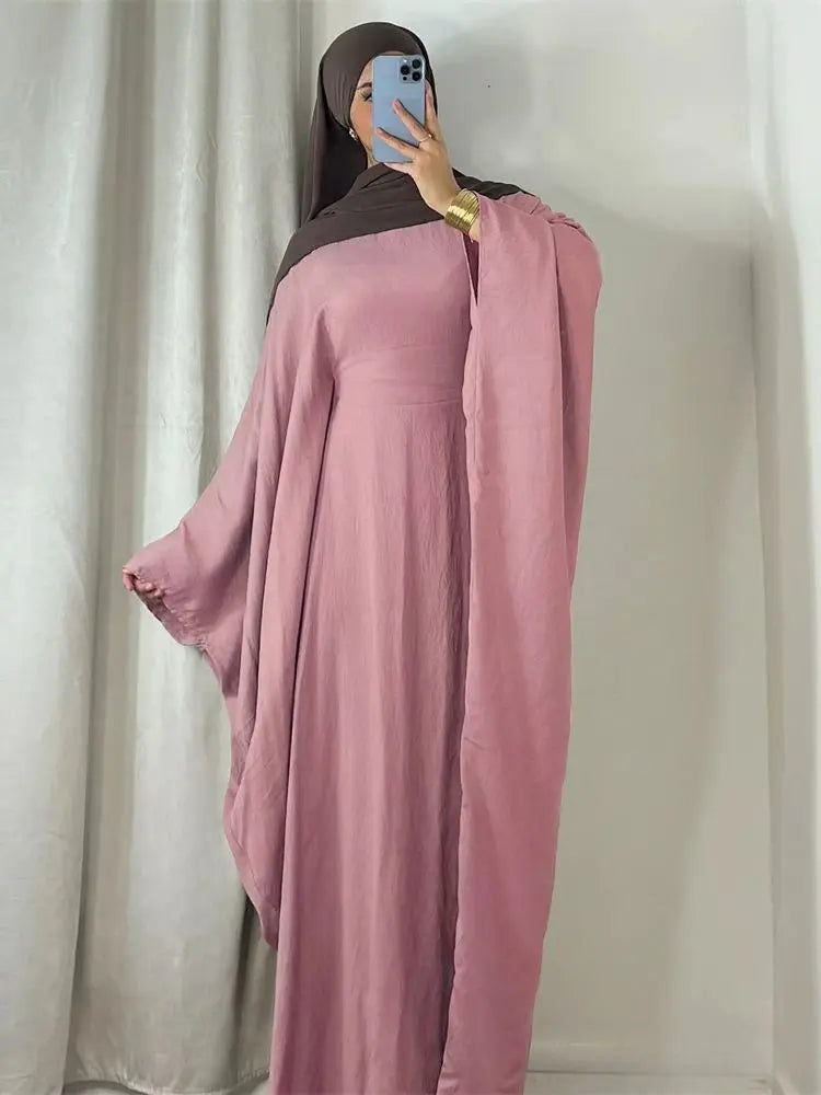 Ramadan Eid Soft Crepe Khimar Batwing Abaya Dubai Islam Muslim Modest African Dresses For Women Kaftan Kebaya Robe Femme Musulma.