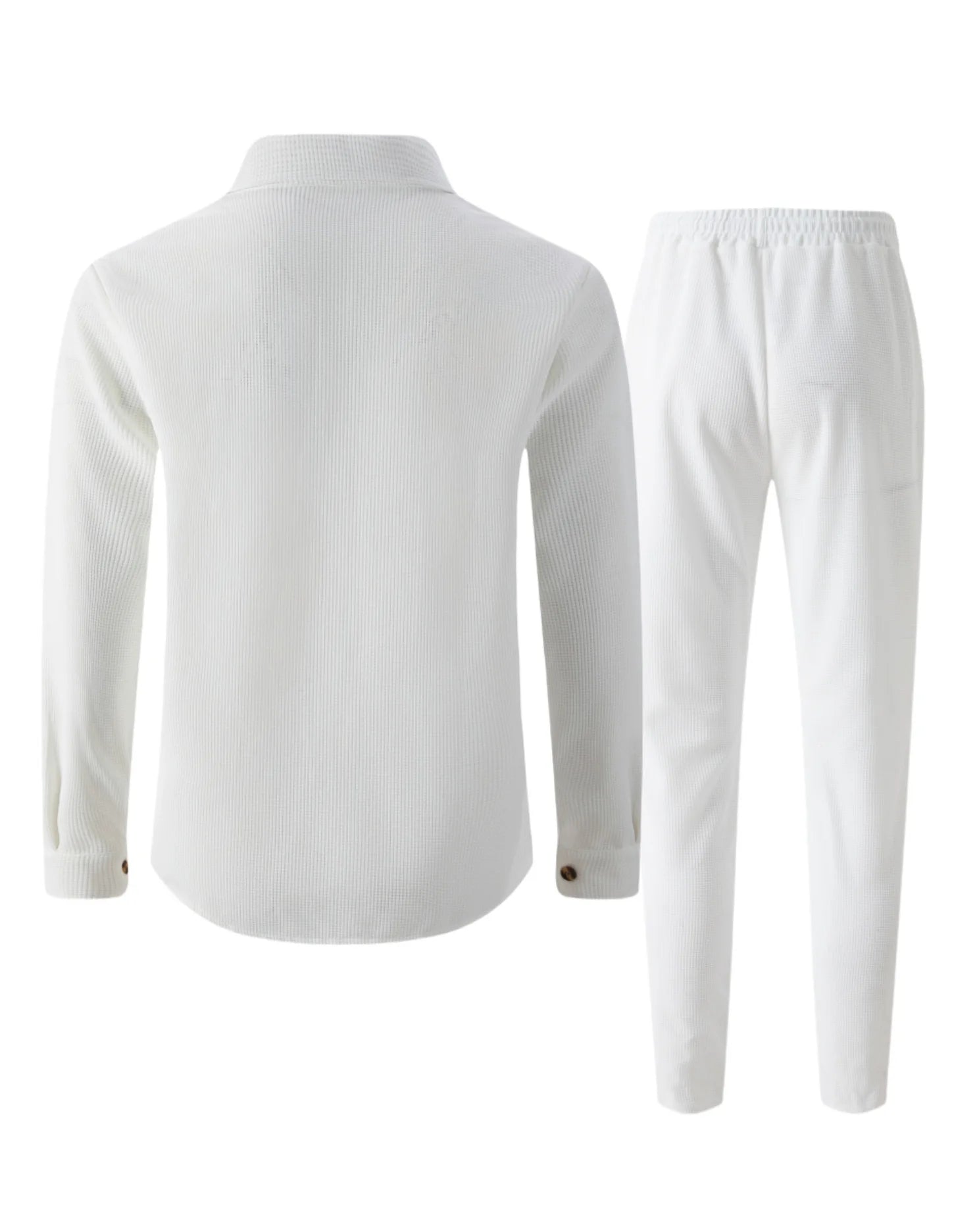 2025 Men's Autumn Casual Street Sport Two-Piece Fashion Solid Color Double-Pocket Collar Buttoned Long-Sleeved Shirt + Pants Set.