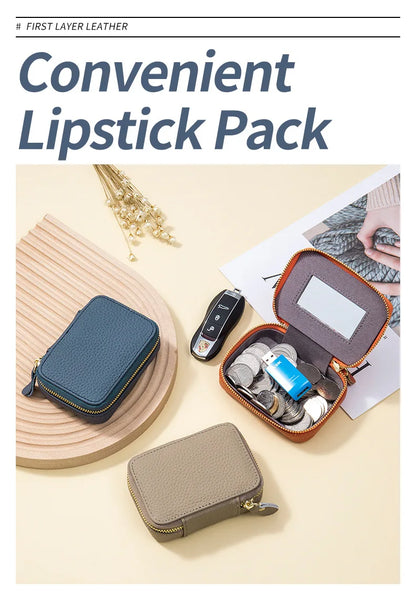 Lipsticks Case with Built-In Mirror Mini Cosmetic Bag Zipper Makeup Organizer Coin Pouch Travel Contact Lens Case Lipstick Purse.