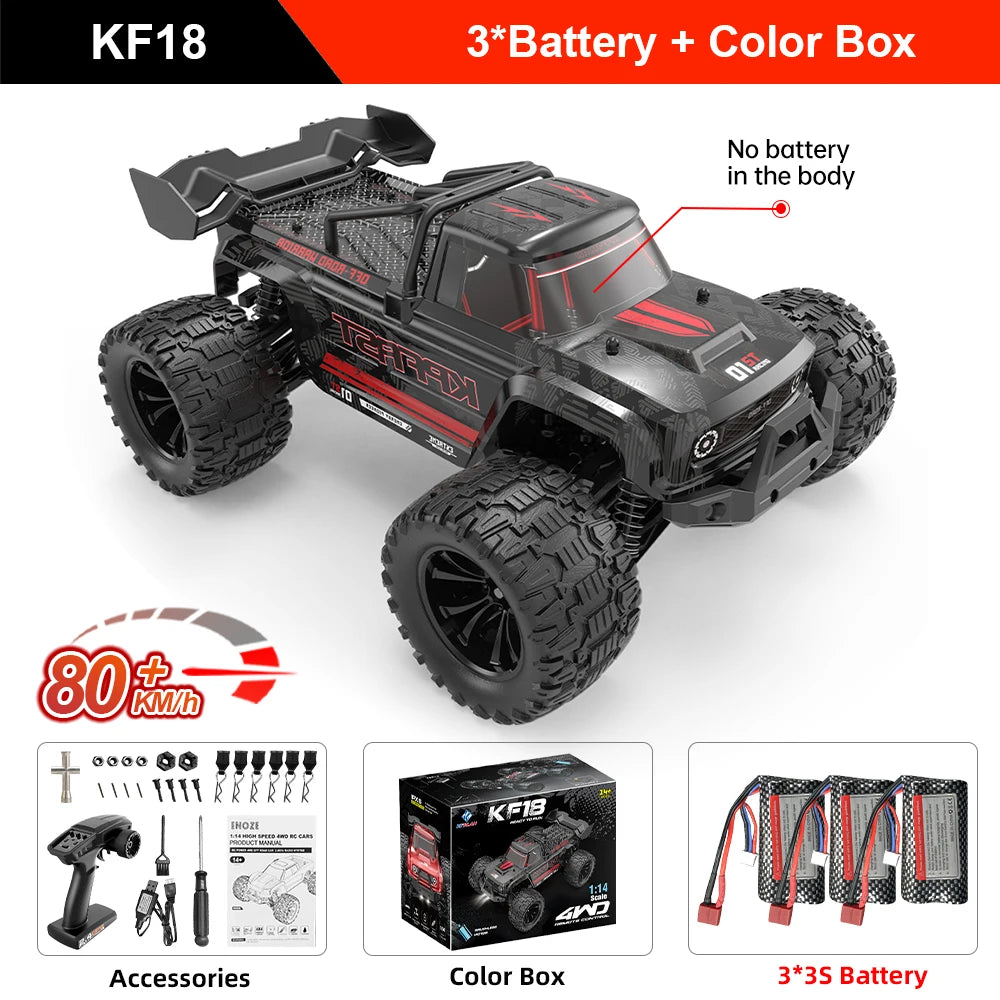 Teeggi 4WD 2.4G RC Drift Car 80KM/H 1:14 High Speed Off-Road Racing Car Brushless 3S Remote Controller Car Truck Toy For Gift