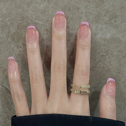 24pcs Detachable Short Press on Nails Y2k rhinestone False Nails with Glue Ballet Sweet Cool Girls Artificial False Nails Tips.