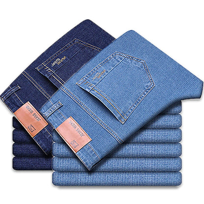 2-piece set of summer men's stretch cotton jeans, fashionable and comfortable, slim fit, business straight leg denim pants.