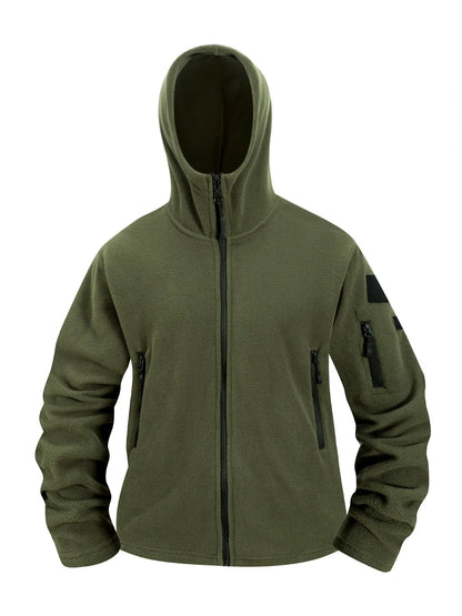 Autumn Winter Polar Fleece Warm Hooded Jacket Mens Full-Zip Up Windproof Hooded Coat Outdoor Loose Casual Fleece Sweatshirt.