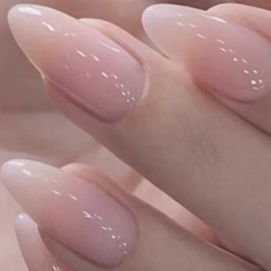 24pcs Upgrade Your Look With White gradient almond false nails 1pc Nail File & 1Nail Glue Sticker Kit Nails.