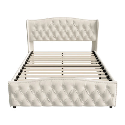 Lazyspace Samt gepolsterter Bettrahmen mit Lattenrost, hydraulisches Bett mit Stauraum, modernes Doppelbett mit Nietenverzierung