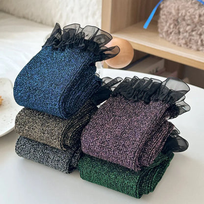 Design Socks For Women Cute Sweet Daily Casual Korean Style Women's Socks Autumn Winter Long Fashion Lace Edge Chaussettes Femme.