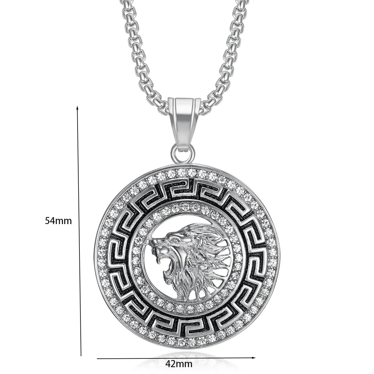 Hip Hop Lion Stainless Steel Gold Plated Zircon Lion Pendant Necklace Men's Pendant Gift Jewelry Stylish Round Accessories.