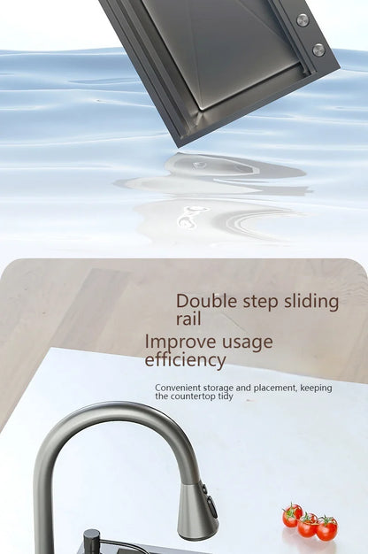Wasserfall-Küchenspüle aus Edelstahl, extra groß, mit einem Schlitz, multifunktionale Geschirrspülbecken, Unterbaubecken, Tassenwascher
