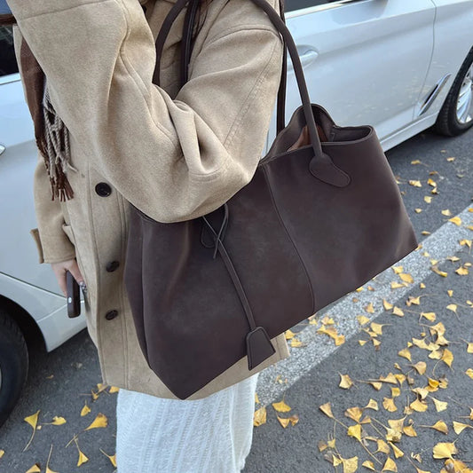 Korean Style Casual Suede Shoulder Bag for Girls Large Capacity All-match Shoulder Pouch Handbag Underarm Tote Storage.