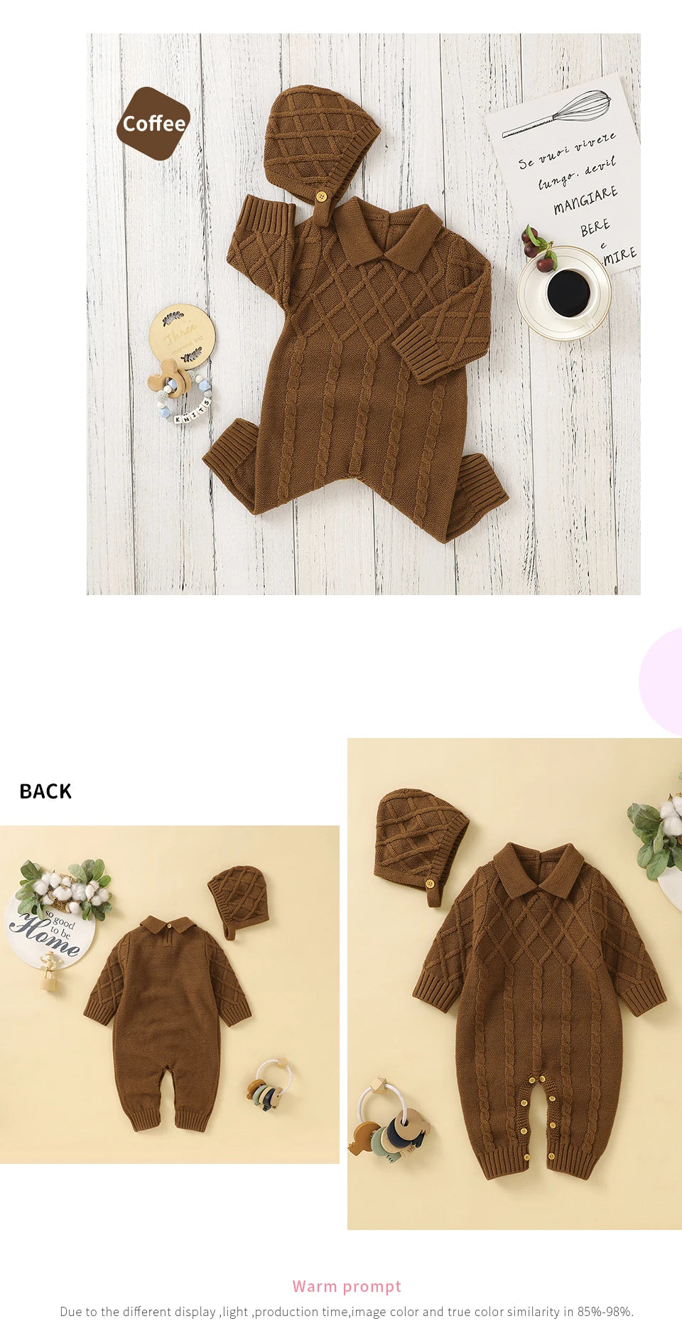 White Baby Girl Rompers Clothes Winter Long Sleeve Knitted Newborn Infant Boy Jumpsuits Hats Outfits Sets 0-18m Toddler Playsuit