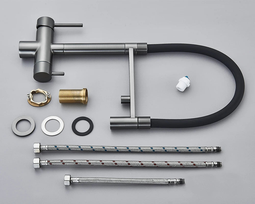 Rozin Filter Water Kitchen Faucet Black Pull Down Flexible Sprayer Faucets 2 in 1 Purification Pure Water Mixer Tap 360 Swivel