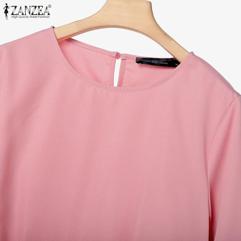 ZANZEA 2025 Women Autumn Matching Sets Solid Outfits Vintage Casual O Neck Long Sleeve Tops Pant Sets Fashion OL Work Tracksuit