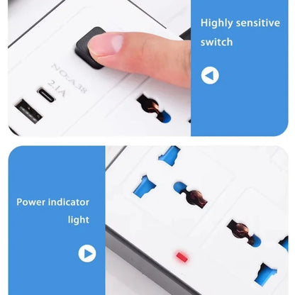 Power Multi Tap Universal Stecker EU US UK Steckdose Steckdosenleiste mit 2 m Verlängerungskabel AC Typ C USB Port Ladung Steckdose.