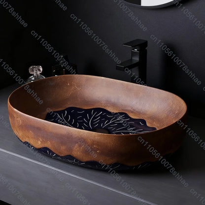 Vintage-Keramik-Waschbecken, ovales Badezimmer, künstlerisches Waschbecken über der Theke, Waschbecken für Badezimmer, Waschtisch, Aufsatzwaschbecken