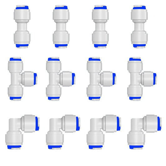 10PCS RO Water Hose Connection Straight Elbow Tee 1/4" Coupling Plastic Quick Pipe Fitting Reverse Osmosis Connector