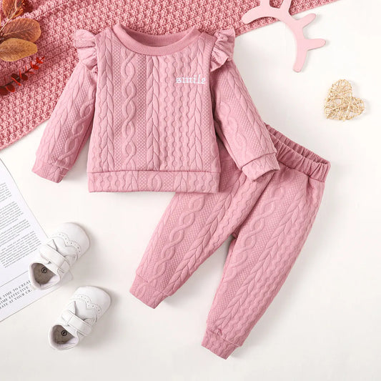 0-24 Months Baby Girl Set Solid Color Twist bar Tops+Long Pants 2pc/Set Baby Girl Spring  Autumn Fashion Set Toddlers' Clothing.