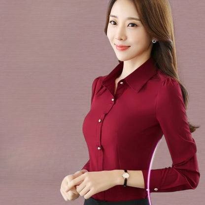 Red Women's Shirt Long Sleeve Blouse Autumn Women Shirts and Blouses Korean Fashion Slim Business Dress Shirt Women's Work Shirt.