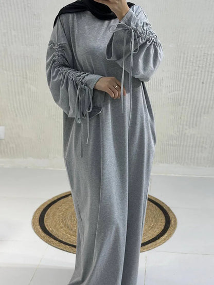 Muslim Women Arabic Dubai Abaya Drawstring sleeves Long Dress Modest Ramadan Kaftan Robe Femme musulmane Islam Clothing Kebaya