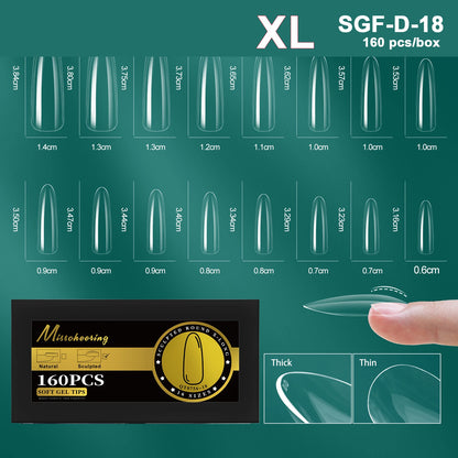 16 Sizes Curved Arch Soft Gel False Nail Tips Full Cover Press on Almond Capsules French Coffin Artificial Fake Nails Extension