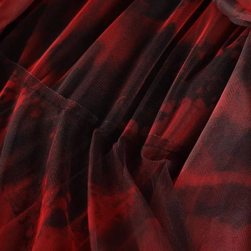 Irregular Hem Lace Cake Mesh Midi Long Skirt High Elastic Waist Ball Gown Harajuku Gothic Cosplay Maxi Skirts Red Party Skater.