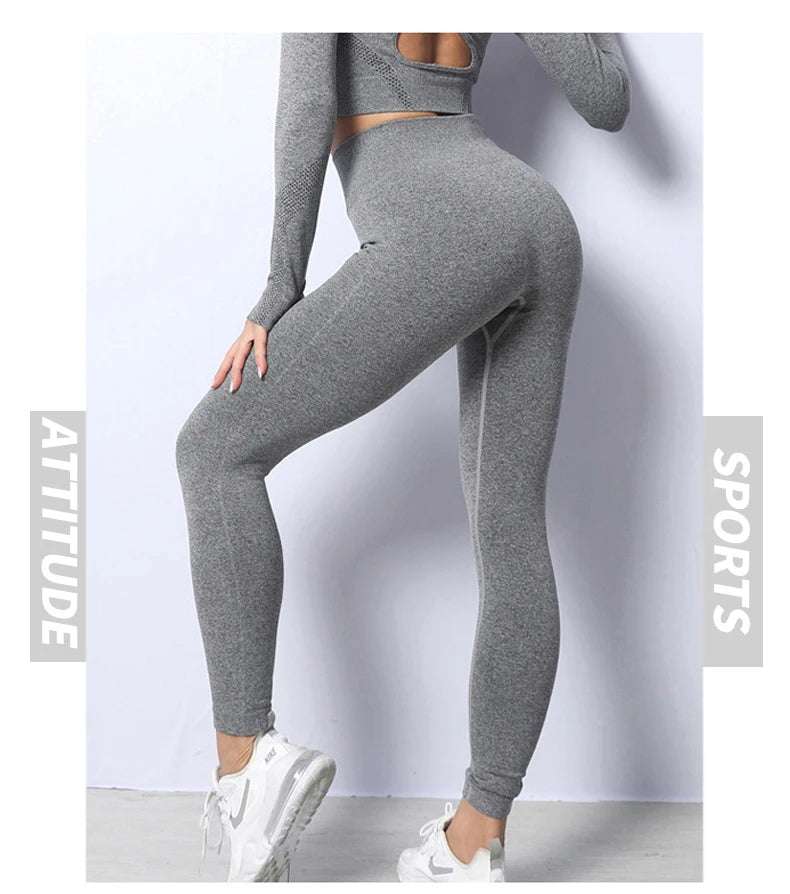 Women Yoga 2 Pieces Workout Outfits Seamless High Waist Leggings Sports Crop Top Running Clothes Sets.