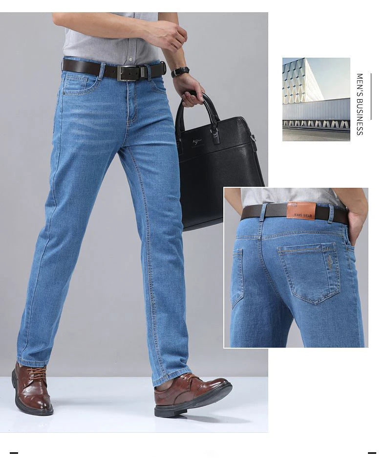 2-piece set of summer men's stretch cotton jeans, fashionable and comfortable, slim fit, business straight leg denim pants.