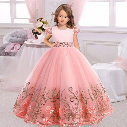 2024 neue Blume Junge Langes Kleid Mädchen Klavier Leistung Kleid Wunderschöne Geburtstag Party Abendkleid 4-12 Jahre Alt karneval Kleidung