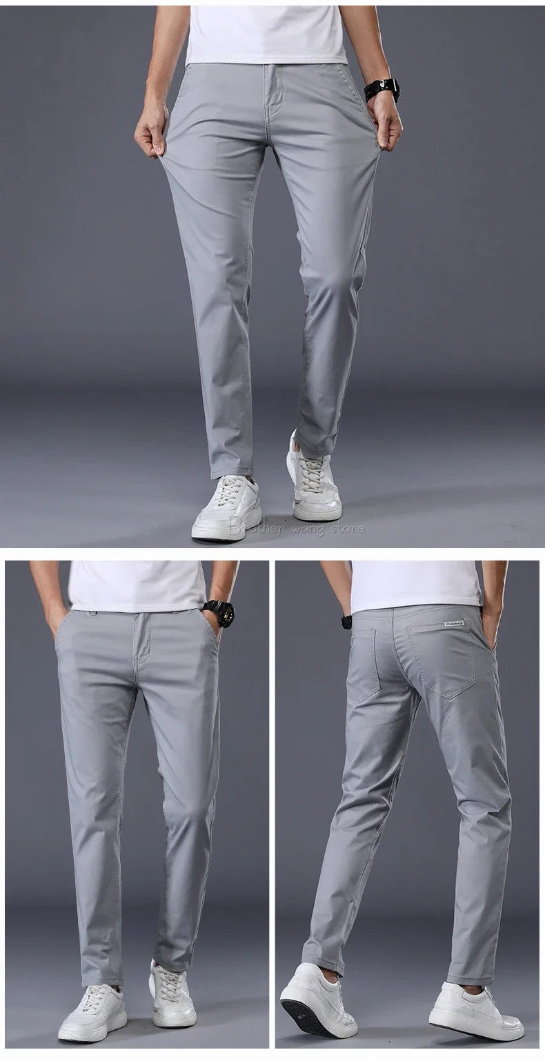 Thin Men's Pants Classic 7 Colors Summer New Casual Pant Business Fashion Stretch Cotton Slim Brand Male Trousers