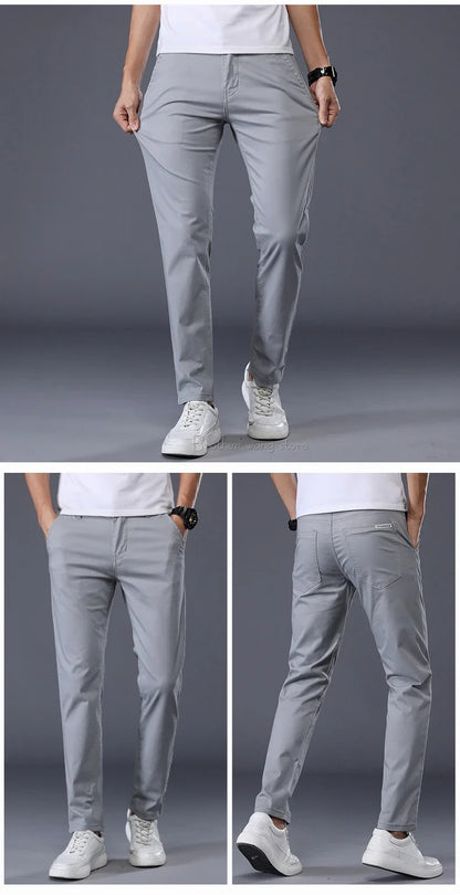 Thin Men's Pants Classic 7 Colors Summer New Casual Pant Business Fashion Stretch Cotton Slim Brand Male Trousers