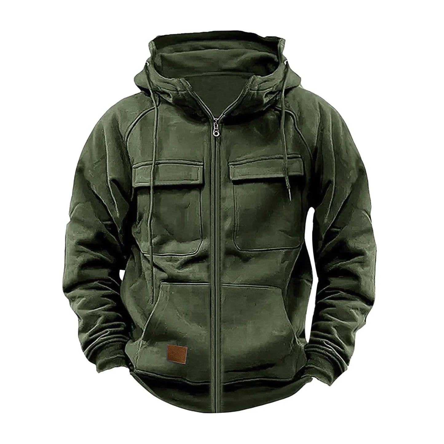 New Autumn Winter Men's Hooded Solid Hoodies Jackets Multi Pockets Male Zipper Sweatshirts Sports Outdoor Casual Hoodie Coat.