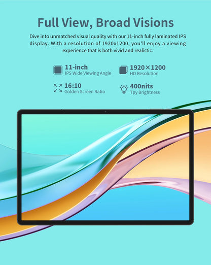 Odea S11 Tablet Android 14 Max 16GB RAM 256GB ROM T606 8-core 11 inch TDDI Tablets 4G VoLTE GPS 8000mAh Widevine L1 Type-C.