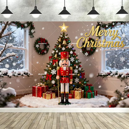 Tauabdruck Weihnachten Nussknacker Dekorationen Hintergrund Banner Hintergrund Schneemann Geschenk Weihnachtsbaum Glocke Wandbehang Party Supplie Prop