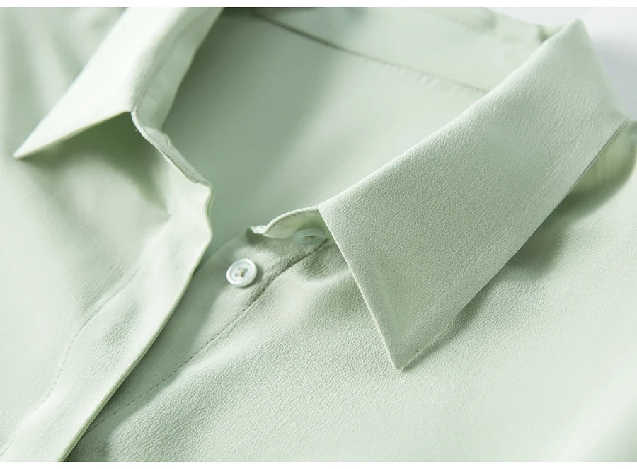 SuyaDream Damen-Seidenhemden, 100 % echte Seide, solide, langärmelige, schicke Blusen mit Knöpfen, 2025, Frühling, Sommer, Büro-Dame-Top, Weiß.