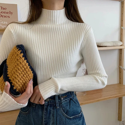 2025 Knit Jumpers Top Chic Autumn Winter Sweater Pullovers Women Long Sleeve Casual Turtleneck Warm Basic Sweater.