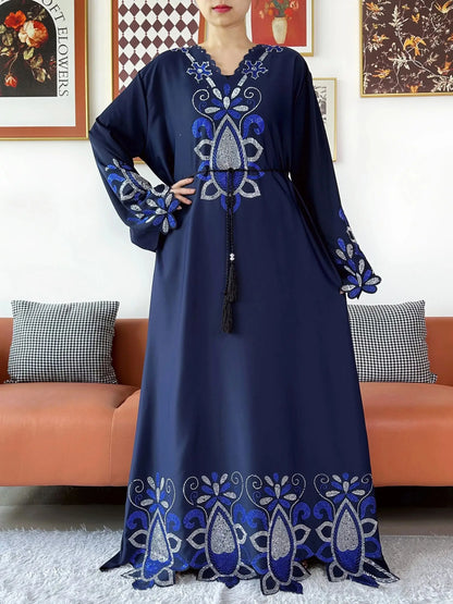 New 2025 Muslim Party Women Abaya Chiffon Diamond Long Sleeve Casual Clothing African Abaya Women Robe Dubai Turkey Islamic Robe.