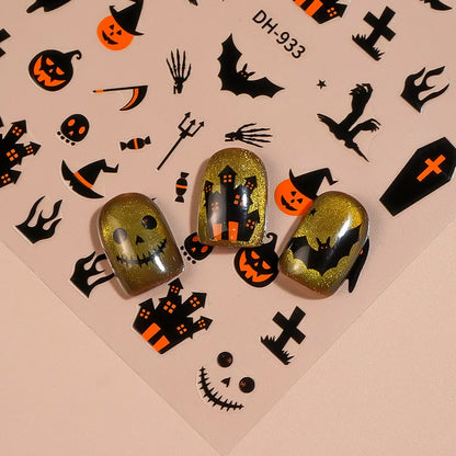 1/5pcs Demon Pumpkin Bat Skull Nail Art Stickers Halloween Dark Style Nail Stickers DIY Self Adhesive Manicure Decoration Decals.