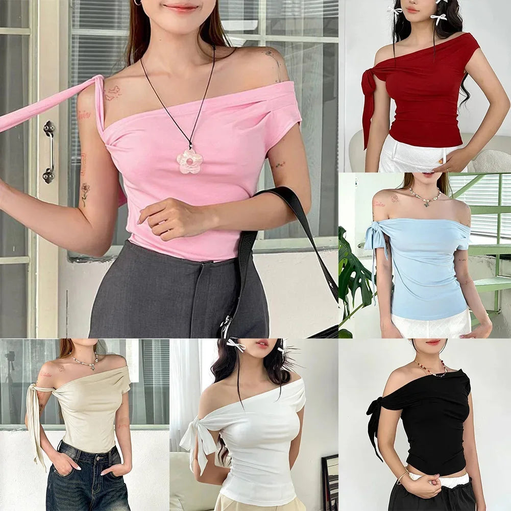 Vacation Styles One-Shoulder Cropped Top Womens Slim Fit Women One Shoulder Top Applicable For Vacation Brand New Condition.