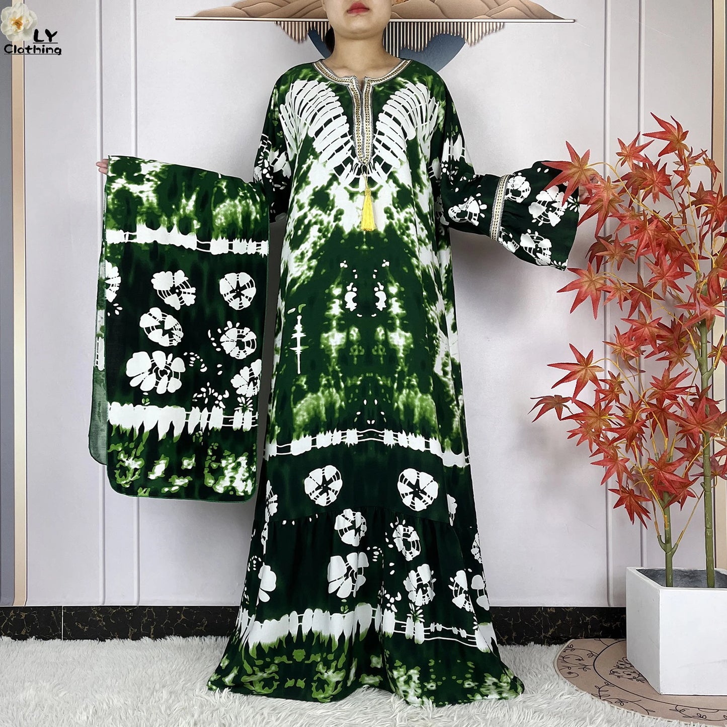 New Women Party Dress Dubai Muslim Summer Cotton Long Sleeve Collect Waist Boubou Maxi Islam Women Elegant Dress African Abaya