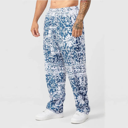 American Retro Thin Pants Men's Summer Breathable Quick Drying Loose Sports Pants Fitness Casual Digital Printed Pants