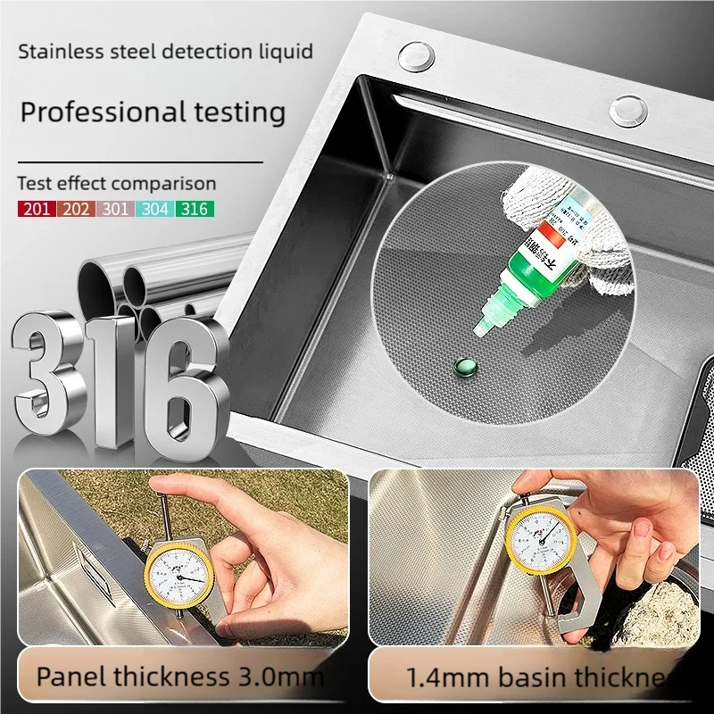 316L Stainless Steels Kitchen Sink Scratch and Grease Resistant Large Single Slot Household Left Right Mount Undermount Basin