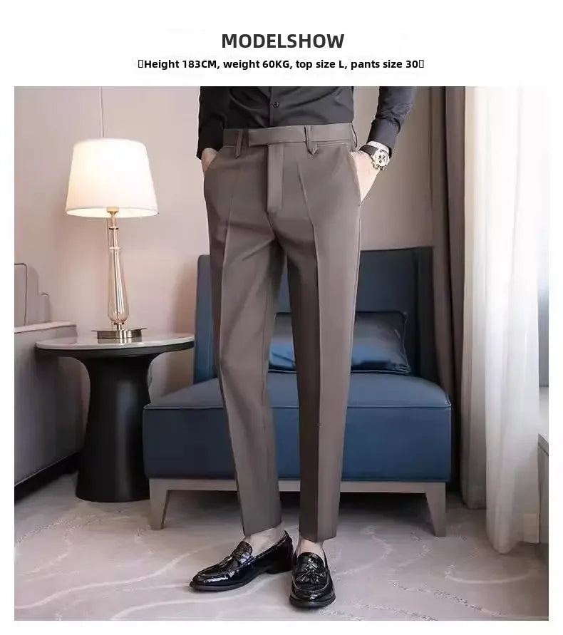 English Gentleman's Coffee Color Business Suit Pants Casual Draped Trousers For Men Fashionable Spring Autumn Small Foot.