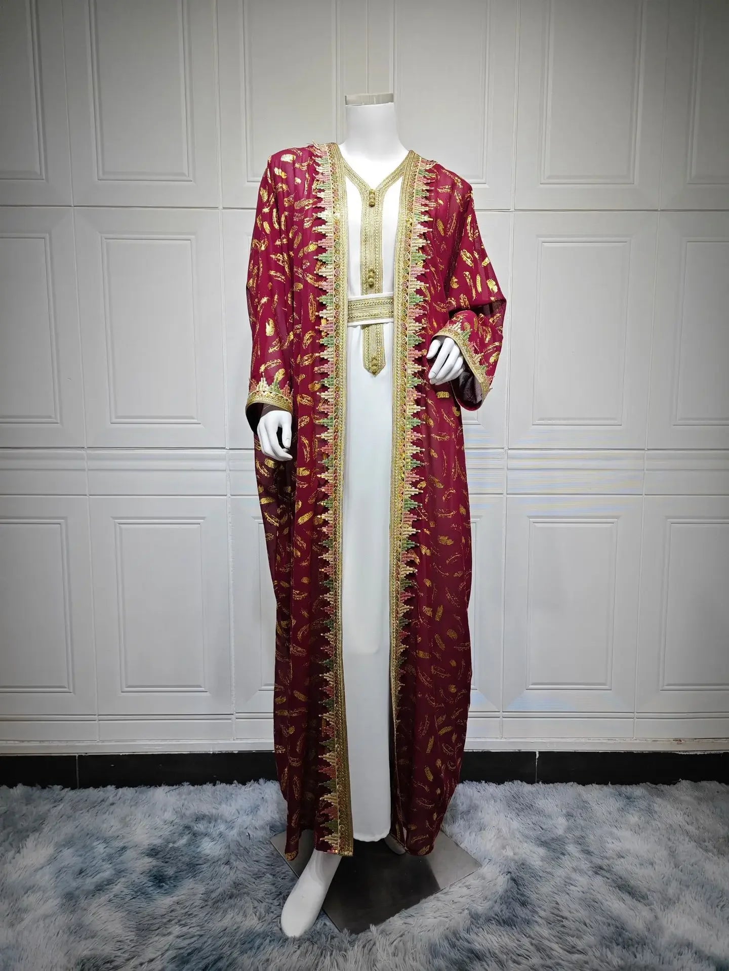 Muslim Abaya 3 Piece Set Women Party Dresses Cardigan Robe Sashes Suit Bronzing Jalabiya Ramadan Morocco Dubai Kaftan Vestidos